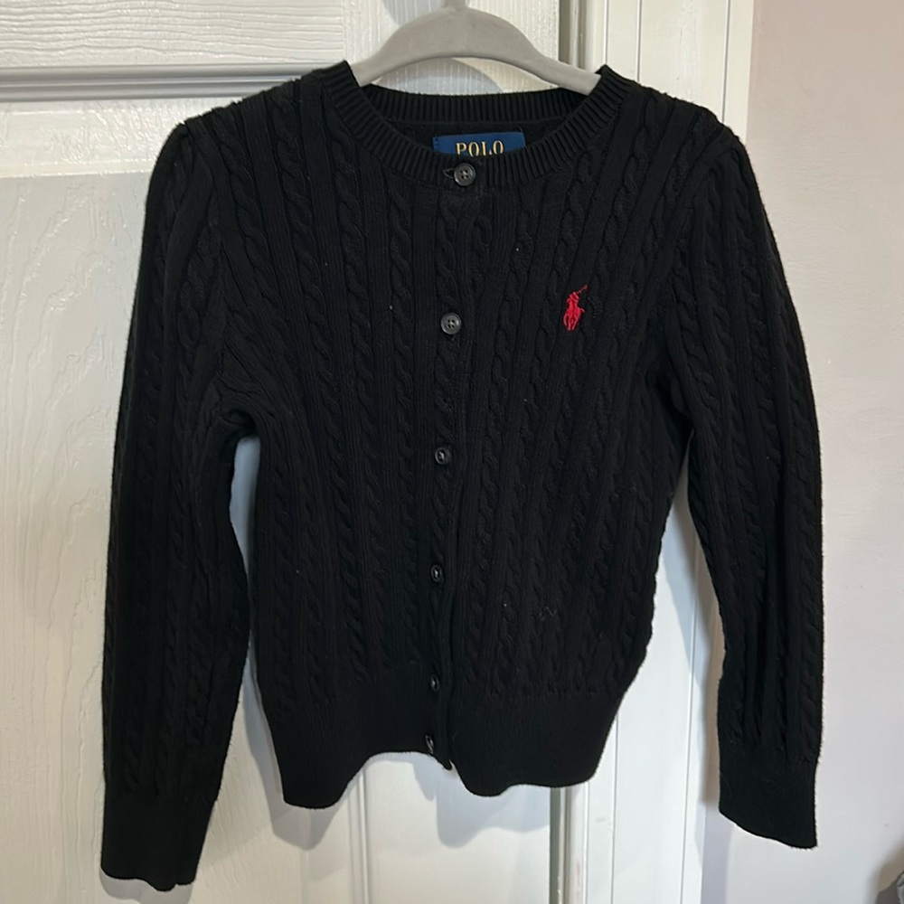 Polo Ralph Lauren Black Cardigan with Red Emblem